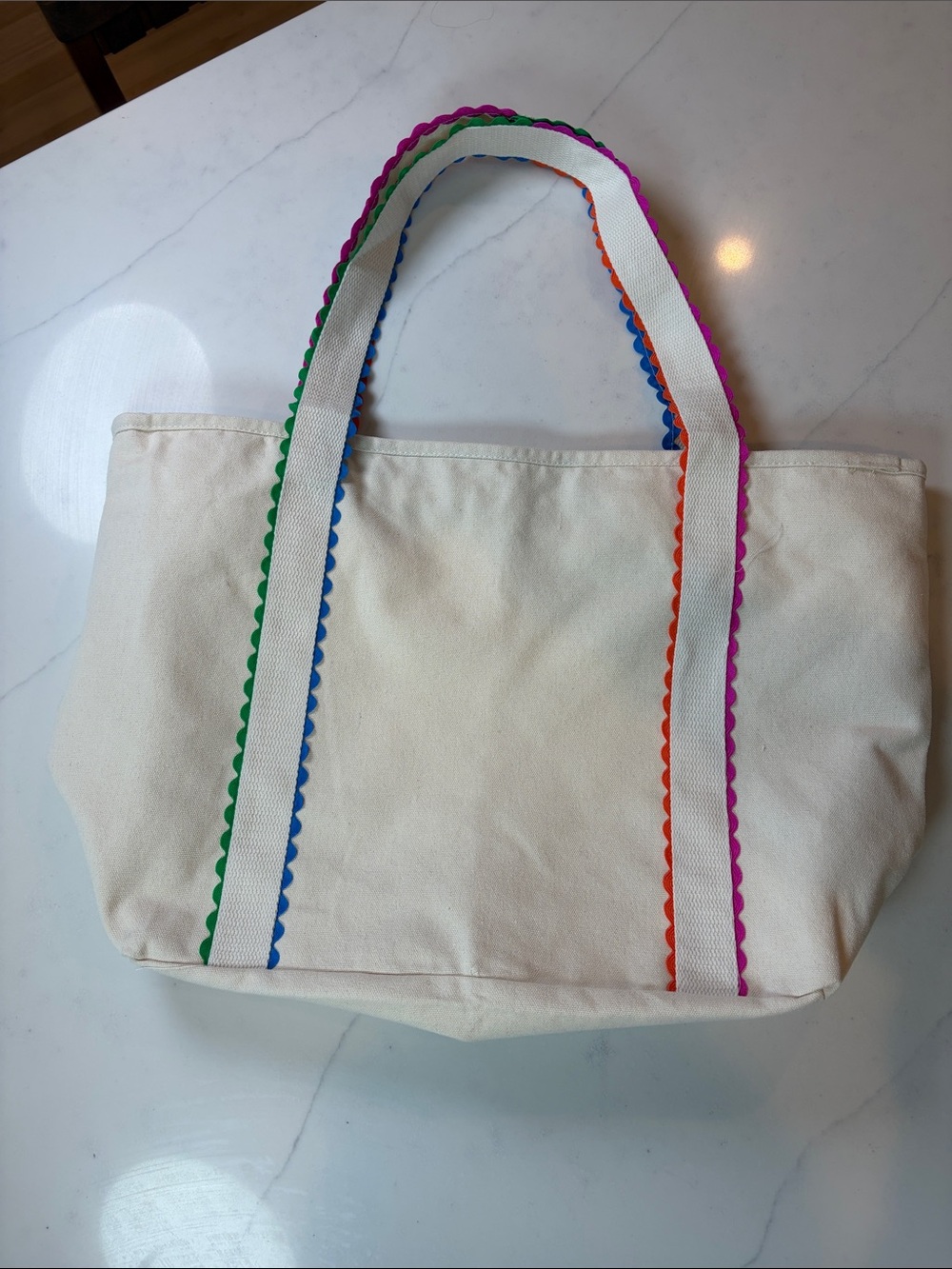 Canvas Tote Bag with Multicolor Trim - Cream